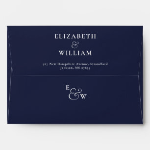 Navy Blue Modern Monogram Return Address Envelope