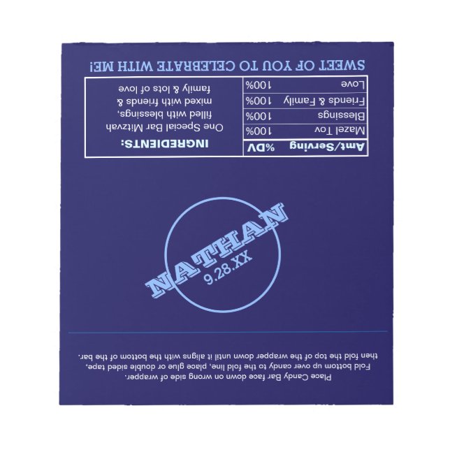 Navy Blue Modern Name Logo Favour Candy Wrappers Notepad (Front)