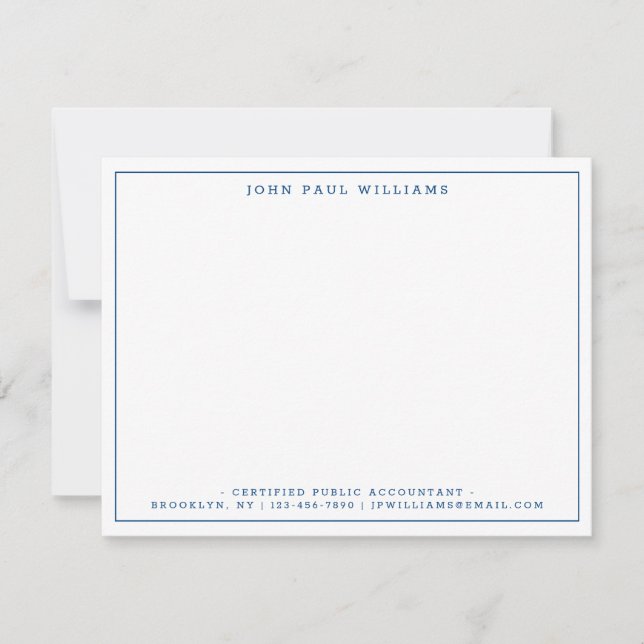 Navy Blue Modern Office Professional Thin Border Card (Front)