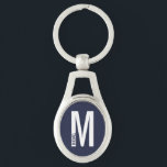 Navy Blue Modern Personalised Monogram and Name Key Ring<br><div class="desc">Modern Monogram Design featuring personalised monogram letter "M" and name in modern bold sans serif font style.

Perfect gift for him,  father's day gift,  groomsman gift and more.</div>
