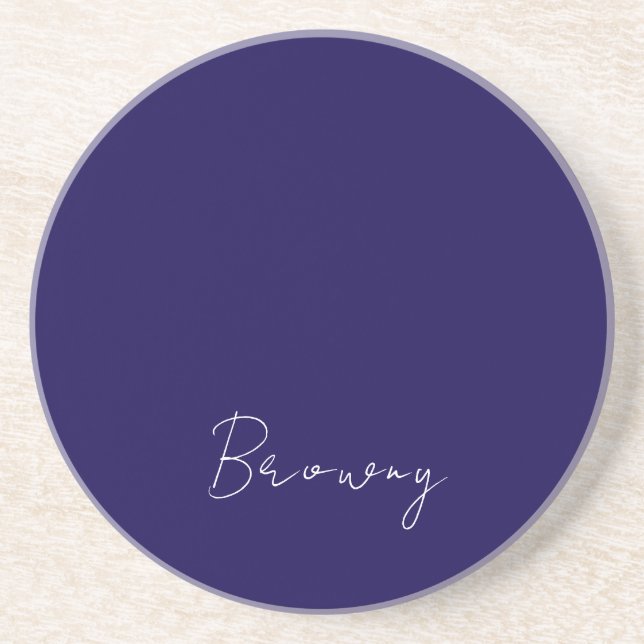 Navy Blue Modern Personalised Name Calligraphy  Coaster (Front)
