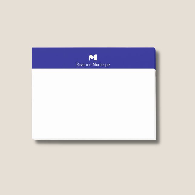 Navy Blue Modern Personalized Name Letter Monogram Post-it Notes (Creator Uploaded)