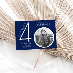 Navy Blue Modern Photo 40th Birthday Invitation