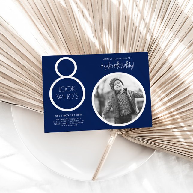 Navy Blue Modern Photo 80th Birthday Invitation (Creator Uploaded)