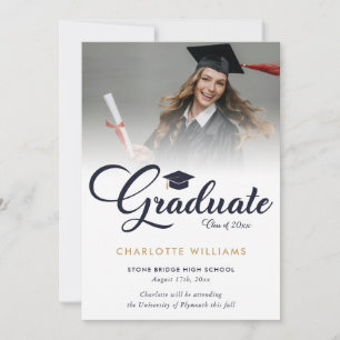 Navy Blue Modern Photo Graduation Announcement