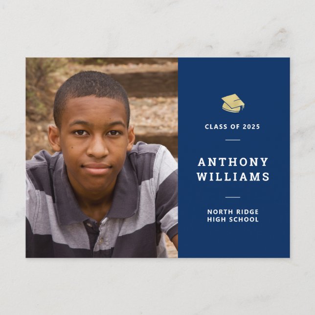 Navy Blue Modern Photo Graduation Postcard (Front)