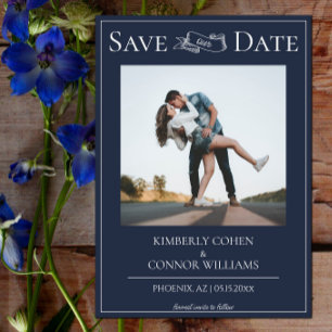 Navy Blue Modern Photo Save the Date