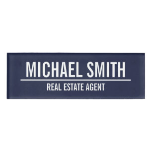 Navy Blue Modern Professional Personalised Name Tag