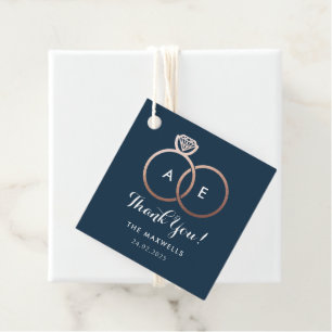 Navy Blue Modern Rose Gold Wedding Rings Favour Tags