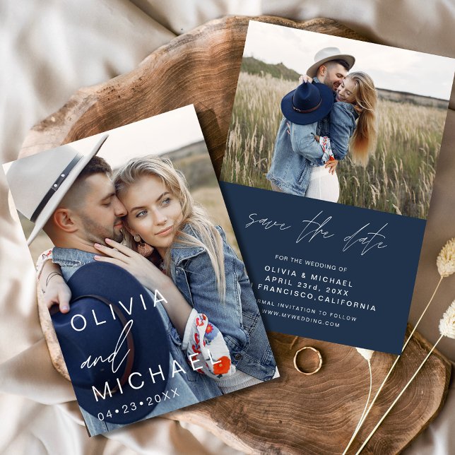 Navy Blue Modern Save the Date Photo  (Creator Uploaded)