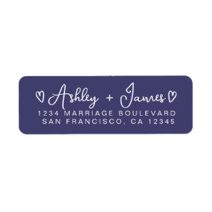 Navy Blue Modern Script Hearts Return Address
