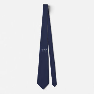 Navy Blue Modern Script Monogram and Name Tie
