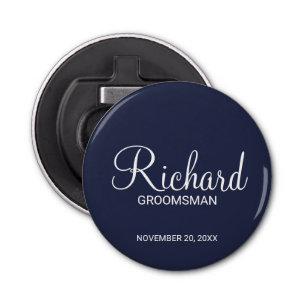 Navy Blue Modern Script Personalised Groomsman Bottle Opener