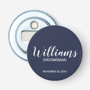 Navy Blue Modern Script Personalised Groomsman Bottle Opener