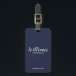Navy Blue Modern Script Personalised Groomsmen Luggage Tag<br><div class="desc">Modern Script Personalised Groomsmen Luggage Tag
featuring personalised groomsman's name in white modern script font style with title and wedding date in modern sans serif font style on navy blue background.

Also perfect for Maid of Honour,  Flower Girl,  Mother of the Bride,  Groomsmen,  Best man and more.</div>