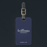 Navy Blue Modern Script Personalised Groomsmen Luggage Tag<br><div class="desc">Modern Script Personalised Groomsmen Luggage Tag
featuring personalised groomsman's name in white modern script font style with title and wedding date in modern sans serif font style on navy blue background.

Also perfect for Maid of Honour,  Flower Girl,  Mother of the Bride,  Groomsmen,  Best man and more.</div>