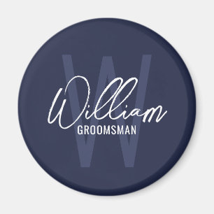Navy Blue Modern Script Personalised Groomsmen Magnet