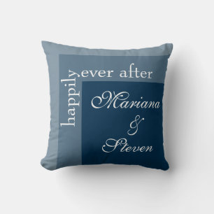 Navy Blue Modern Script Wedding Cushion