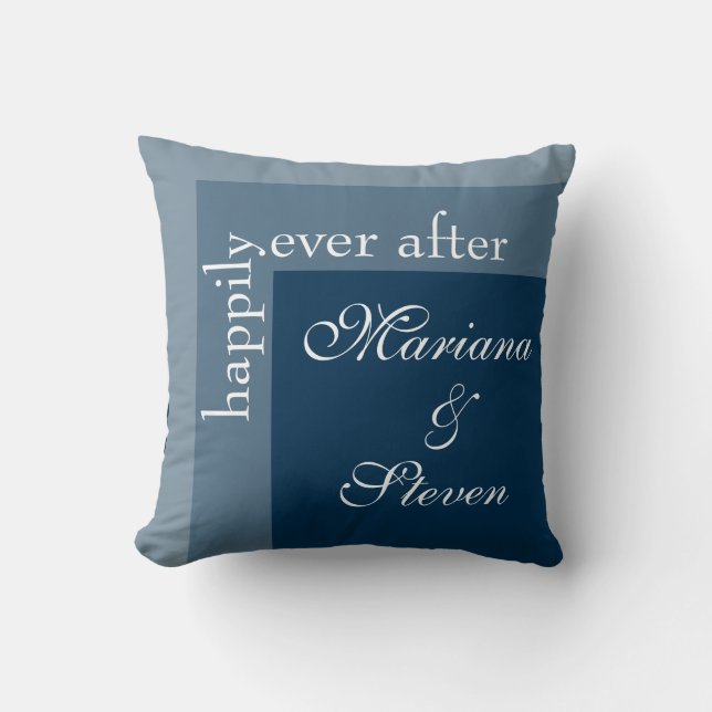 Navy Blue Modern Script Wedding Cushion (Front)