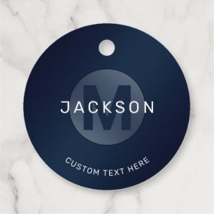 Navy blue modern simple personalised monogram favo favour tags