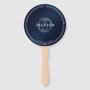 Navy blue modern simple personalised monogram hand hand fan
