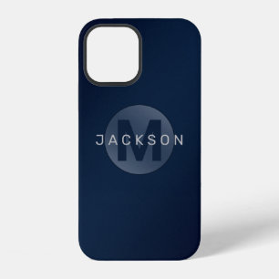 Navy blue modern simple personalised monogram iPhone 12 case