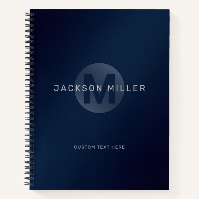 Navy blue modern simple personalised monogram notebook (Front)