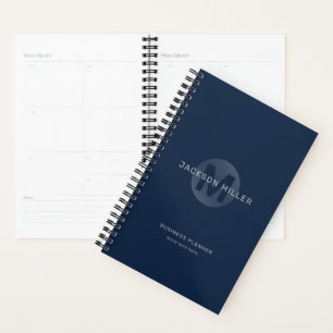 Navy blue modern simple personalised monogram planner