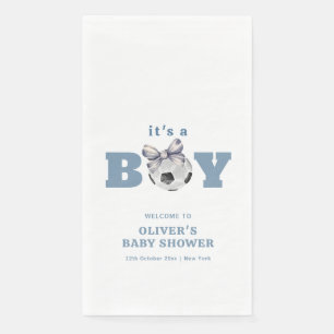 Navy Blue Modern Soccer Boy Baby Shower Welcome Napkin