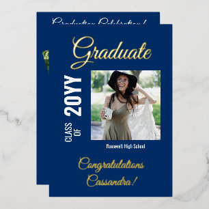 Navy Blue Modern Square Photo Graduation Party