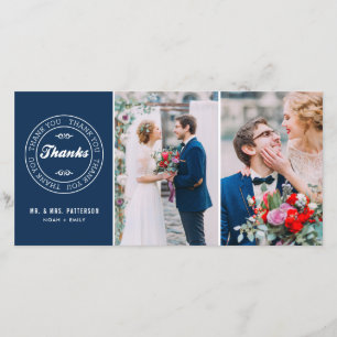 Navy Blue Modern Tag Two-Photo Wedding Thank You
