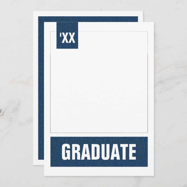 Navy Blue Modern Textured Photo Graduation Invitation (Front/Back)