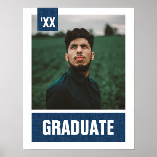 Navy Blue Modern Textured Photo Graduation Poster
