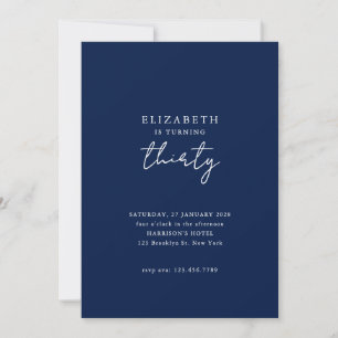 Navy Blue Modern Thirty Photo Birthday Party Invitation
