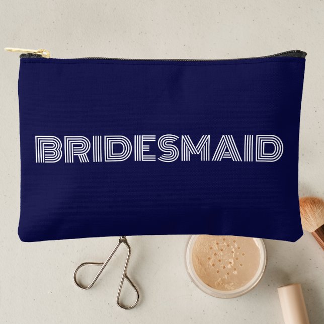 Navy Blue Modern Typography Bridesmaid Accessory Pouch (In Situ Makeup)