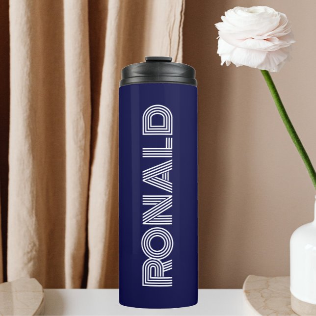 Navy Blue Modern Typography Personalised Thermal Tumbler (In Situ)