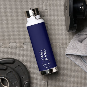 Navy Blue Modern Typography Personalised Water Bottle