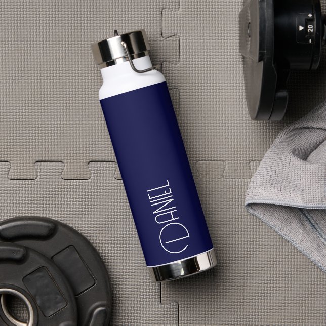 Navy Blue Modern Typography Personalised Water Bottle (Gym)