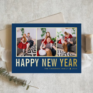 Navy Blue Modern Typography Photo Collage New Year