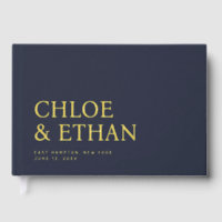 Navy Blue Modern Wedding Foil Guest Book