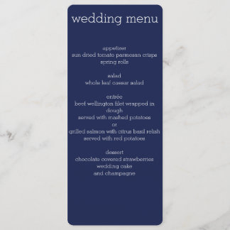 Navy Blue Modern Wedding Menu