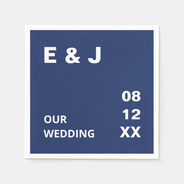 Navy Blue Modern Wedding Napkins (Front)