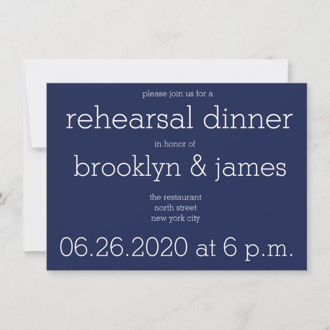 Navy Blue Modern Wedding Rehearsal Invitations (Front)