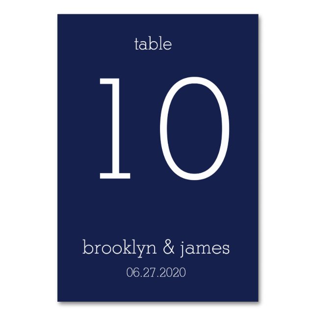 Navy Blue Modern Wedding Table Cards (Front)
