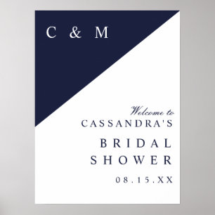 Navy Blue Monogram Bridal Shower Welcome Sign