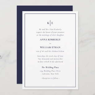Navy Blue Monogram - Bride Wedding Invitations