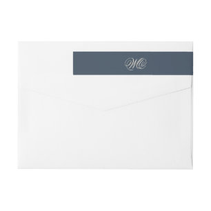 Navy Blue Monogram Classic Elegant Wedding Wrap Around Label