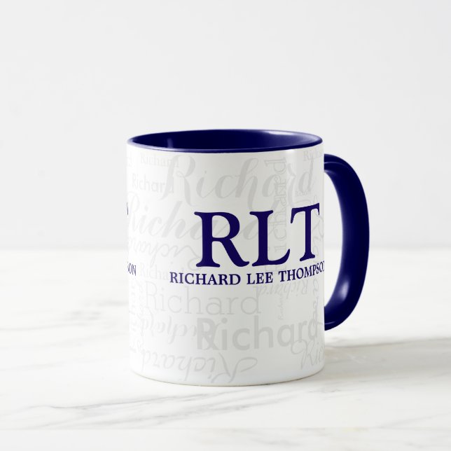 Navy Blue Monogram Combo Mug with Name (Front Right)