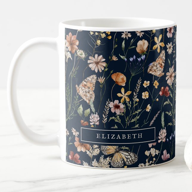 Navy Blue Monogram Floral Mug (Navy Blue Monogram Floral Coffee Mug by Painted Paperie
)