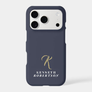 Navy Blue Monogram Gold Initial White Name Men